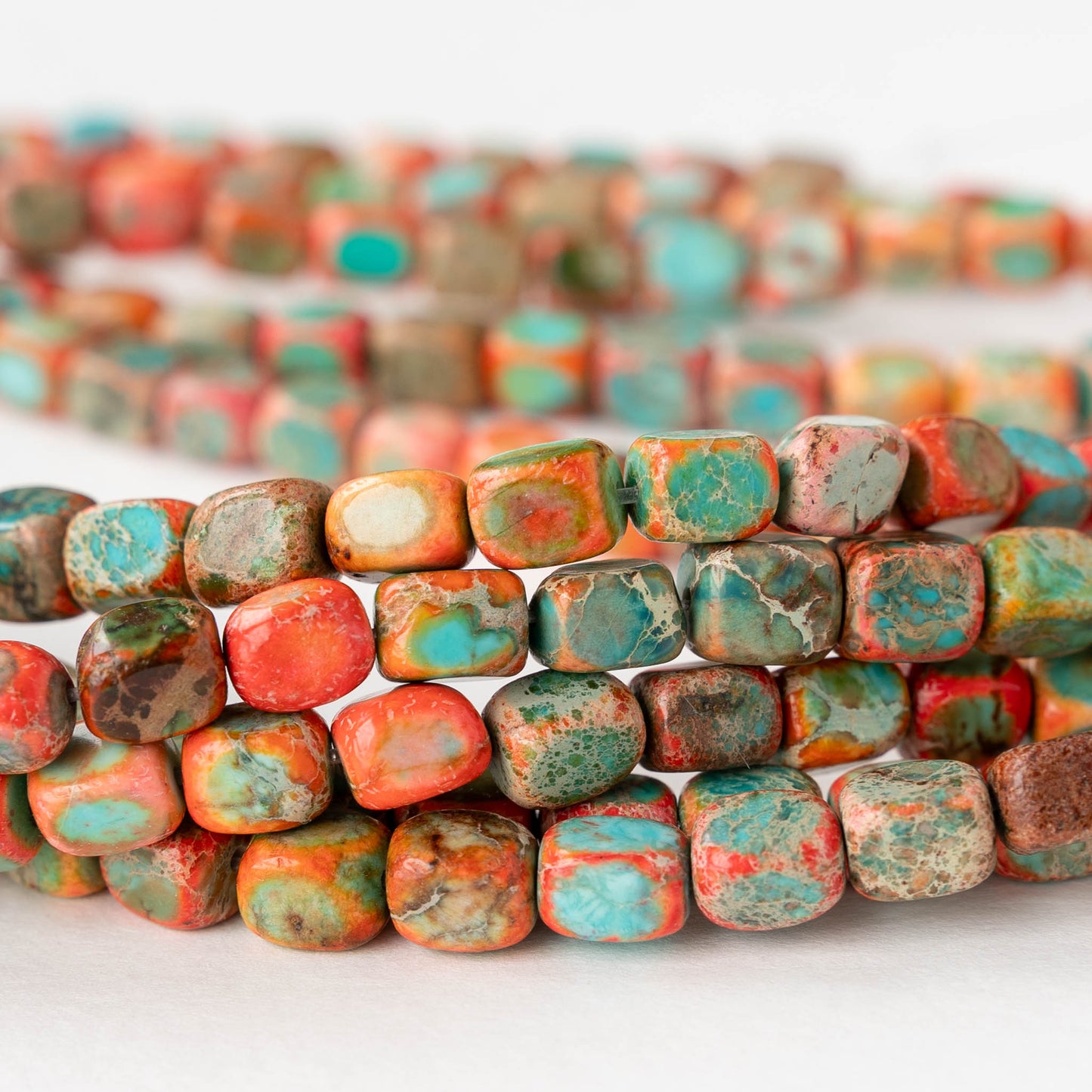 6x8mm Impression Jasper Cornerless Cube Beads - Orange and Light Blue - 16 inch strand ~53 beads