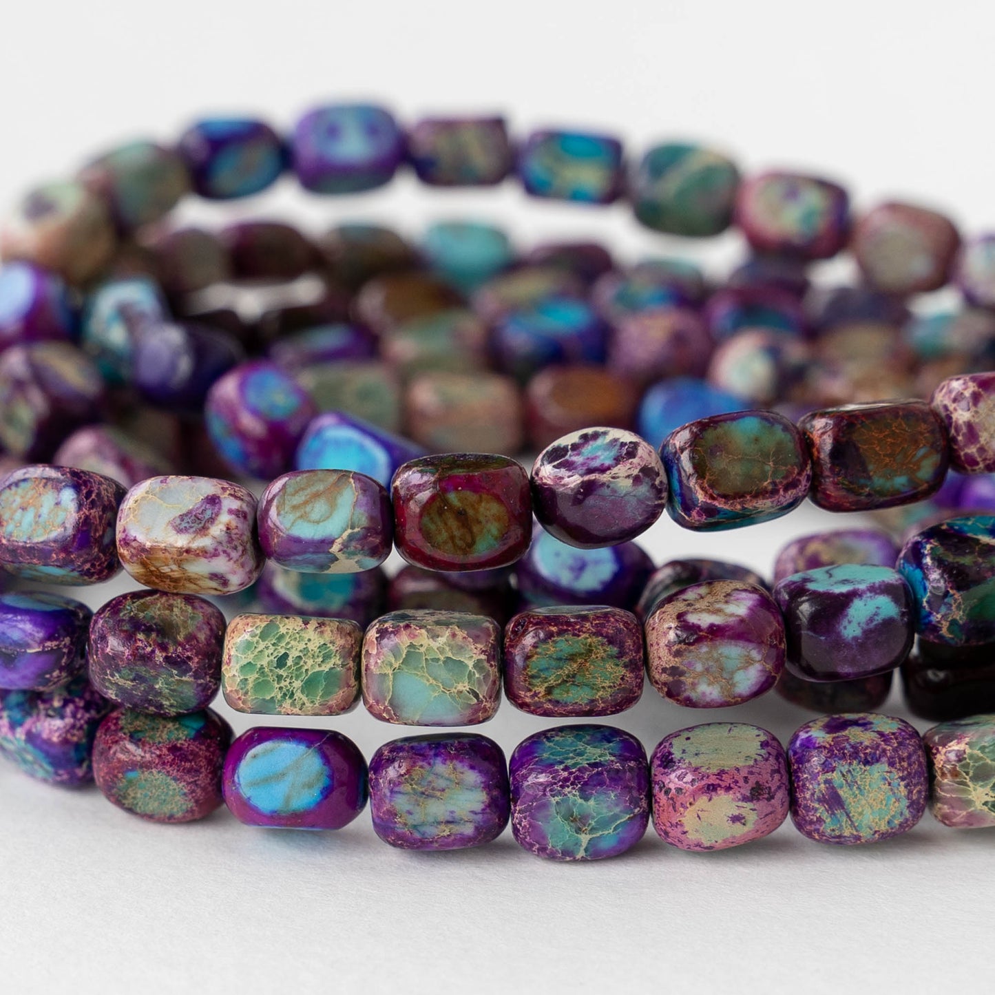 6x8mm Impression Jasper Cornerless Cube Beads - Purple - 16 inch strand ~53 beads