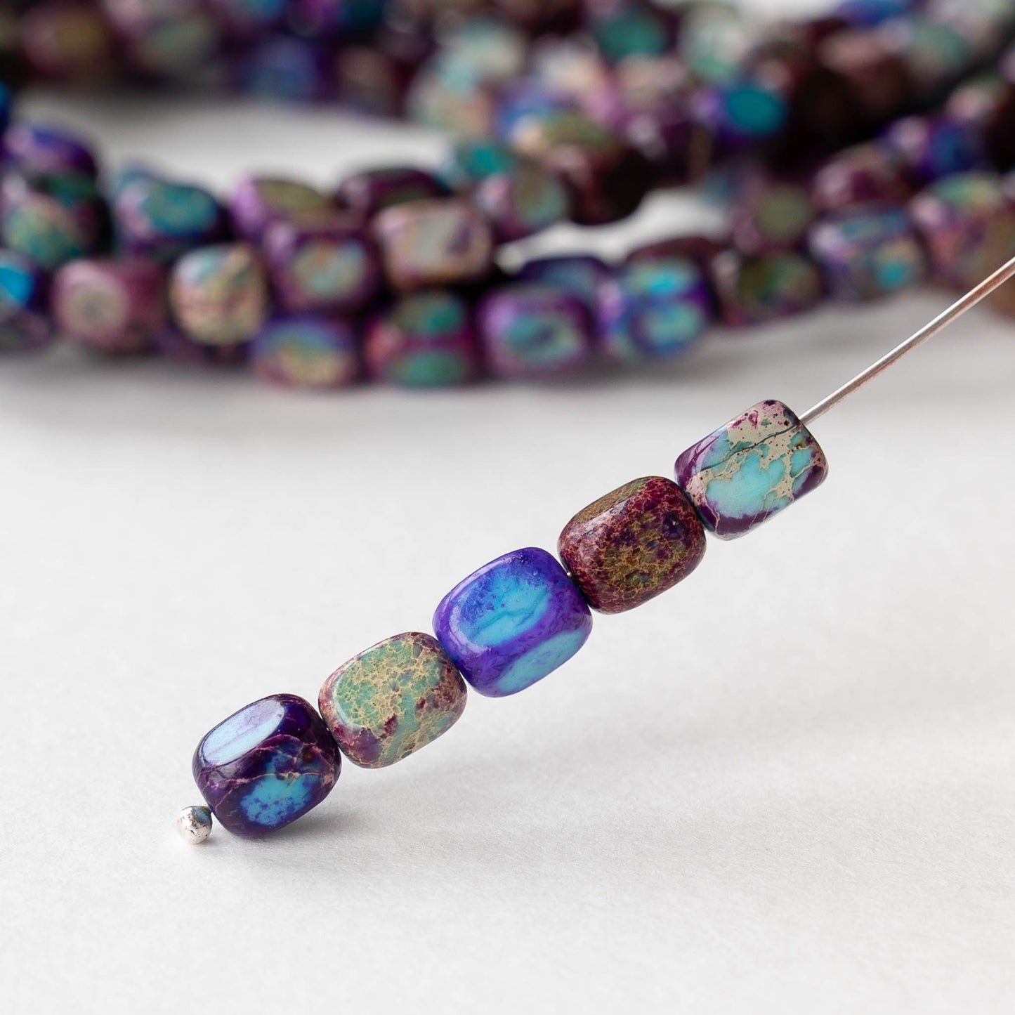 6x8mm Impression Jasper Cornerless Cube Beads - Purple - 16 inch strand ~53 beads