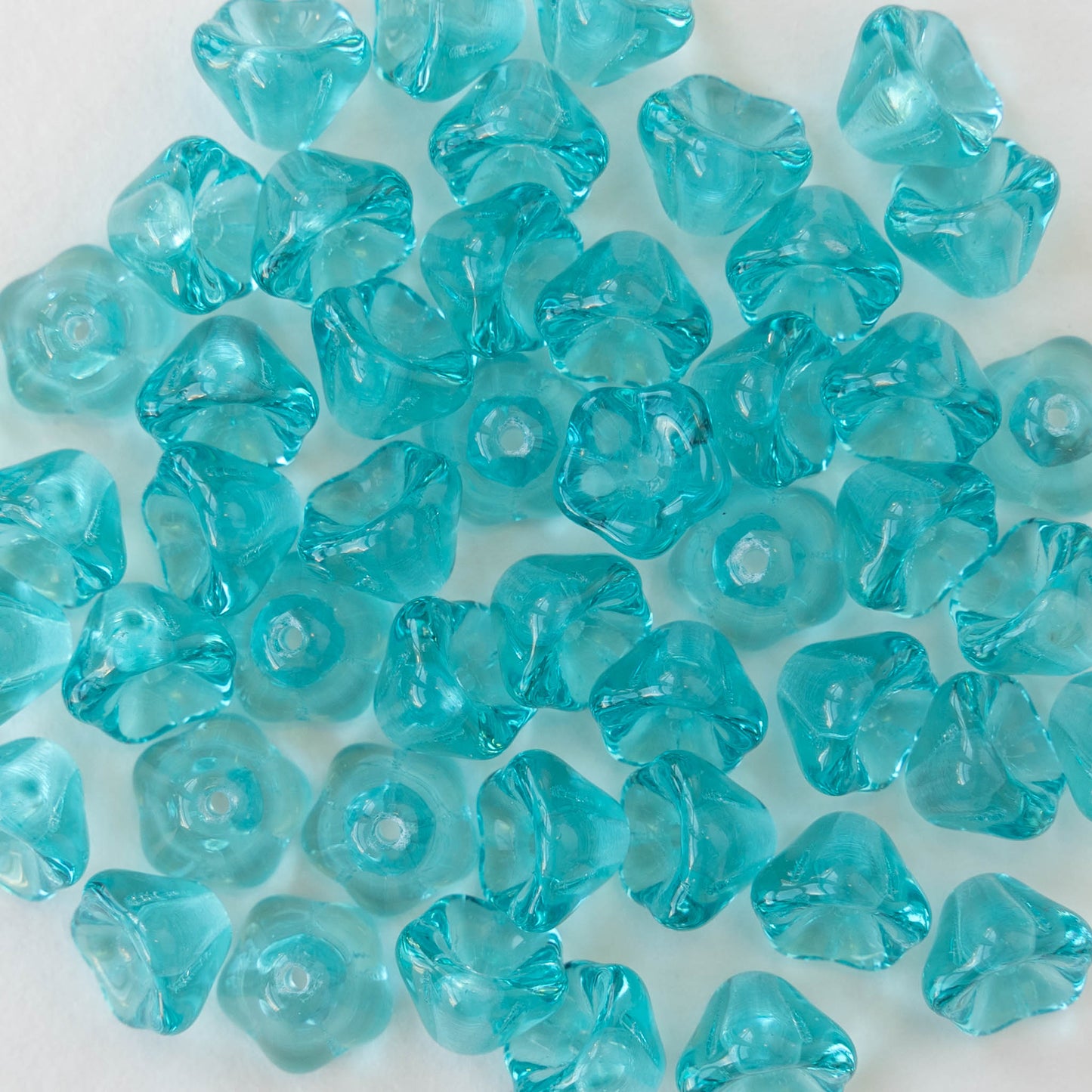 6x8mm Glass Flower Beads - Transparent Aqua - 30 Beads