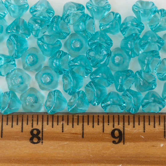 6x8mm Glass Flower Beads - Transparent Aqua - 30 Beads