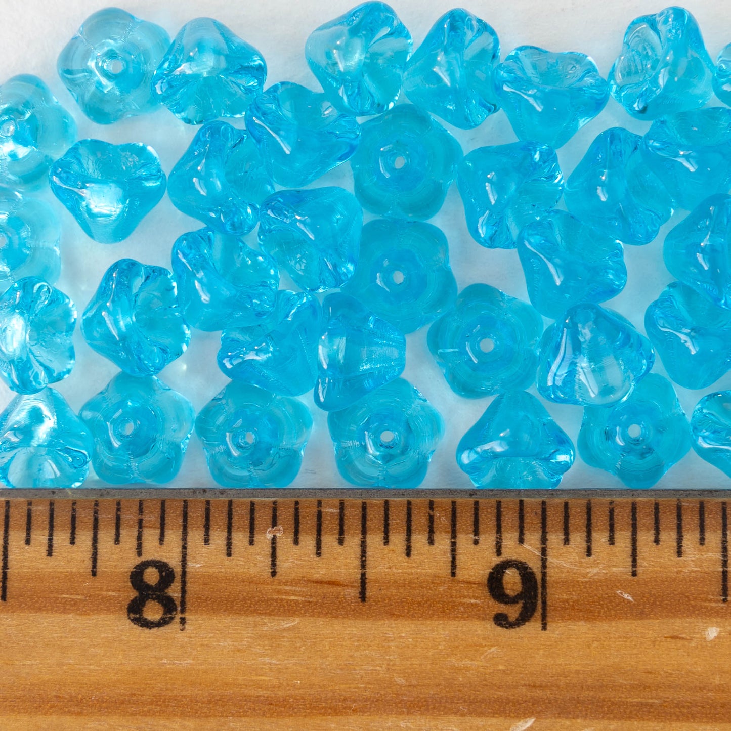 6x8mm Glass Flower Beads - Aqua - 30