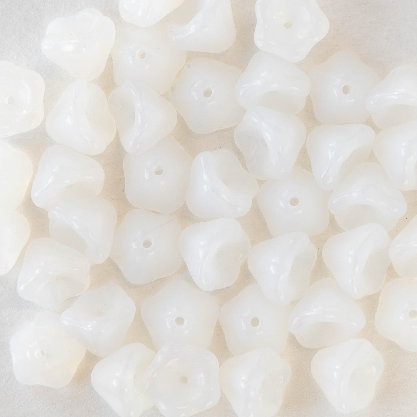 6x8mm Glass Flower Beads - White Opaline - 30