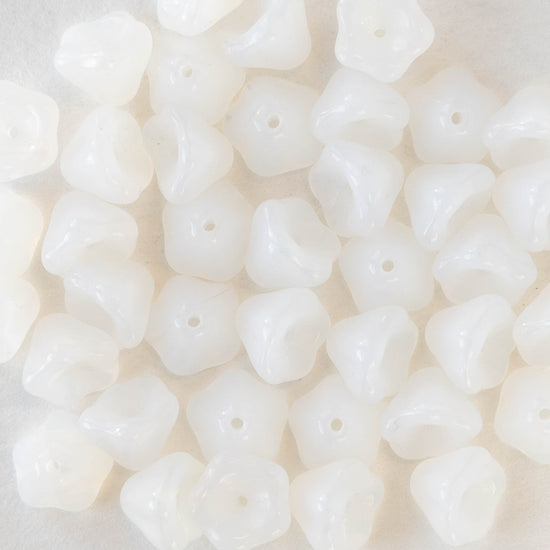 6x8mm Glass Flower Beads - White Opaline - 30