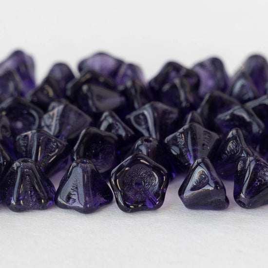 6x8mm Bell Flower Beads - Deep Violet - 30