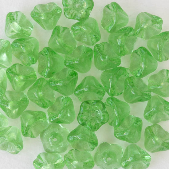 6x8mm Bell Flower Beads - Transparent Peridot Green - 30