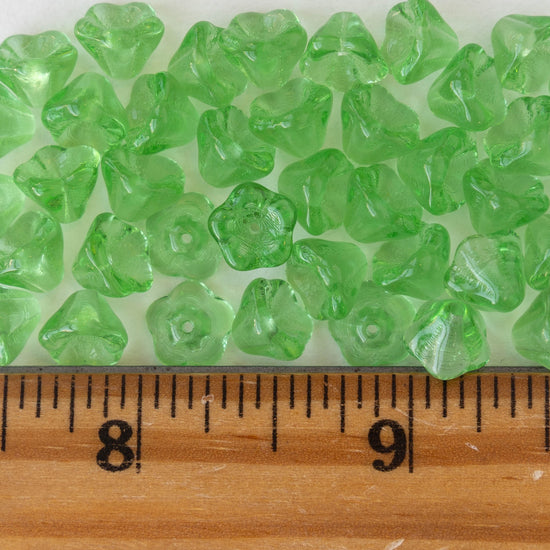 6x8mm Bell Flower Beads - Transparent Peridot Green - 30