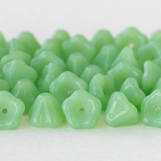 6x8mm Glass Flower Beads - Jade Opaline - 30