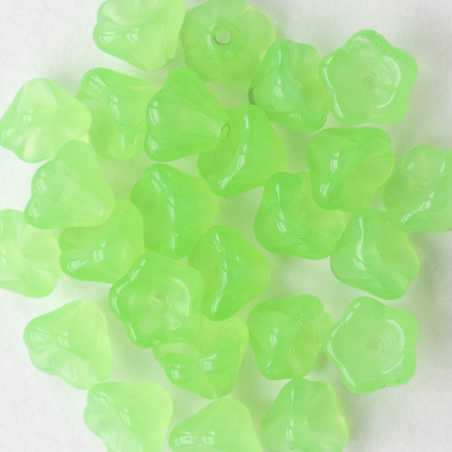 6x8mm Glass Flower Beads - Peridot Green Opaline - 20 Beads