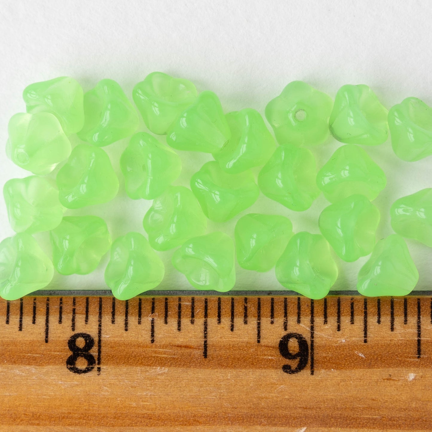 6x8mm Glass Flower Beads - Peridot Green Opaline - 20 Beads