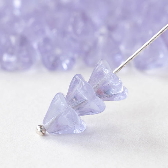 6x8mm Glass Flower Beads - Transparent Lavender - 20 Beads