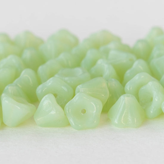 6x8mm Glass Flower Beads - Light Jade Opaline - 30