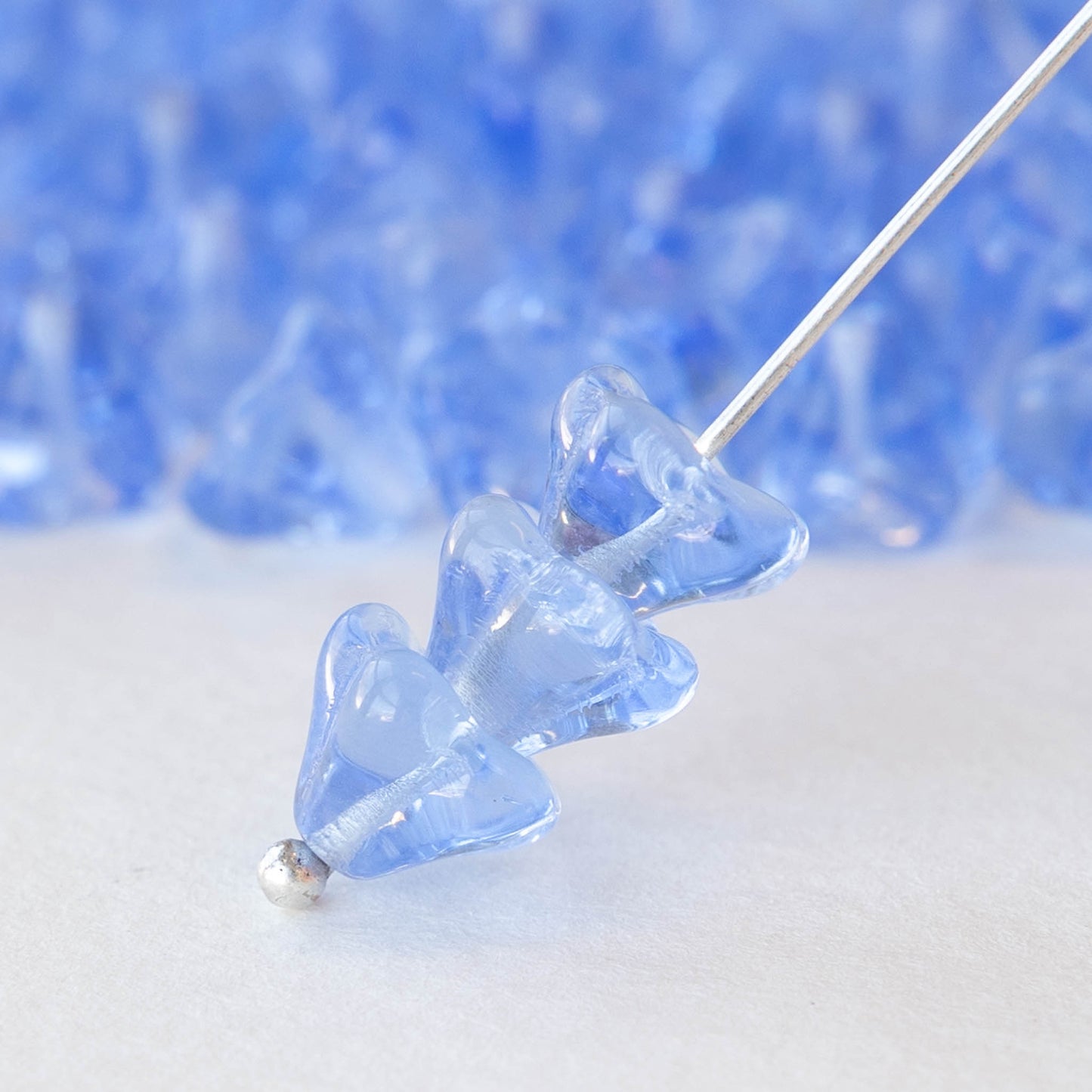 6x8mm Glass Flower Beads - Lt. Sapphire Blue - 30