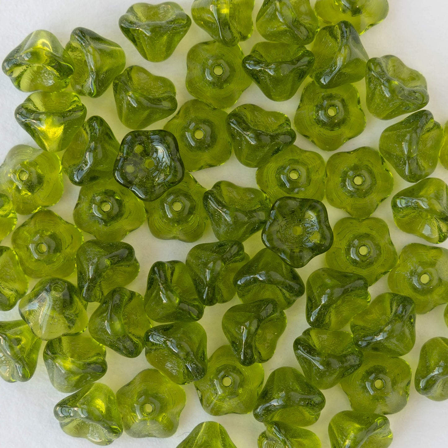 6x8mm Glass Flower Beads - Olivine - 30