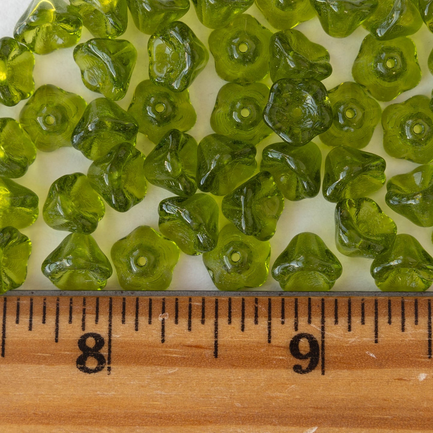 6x8mm Glass Flower Beads - Olivine - 30