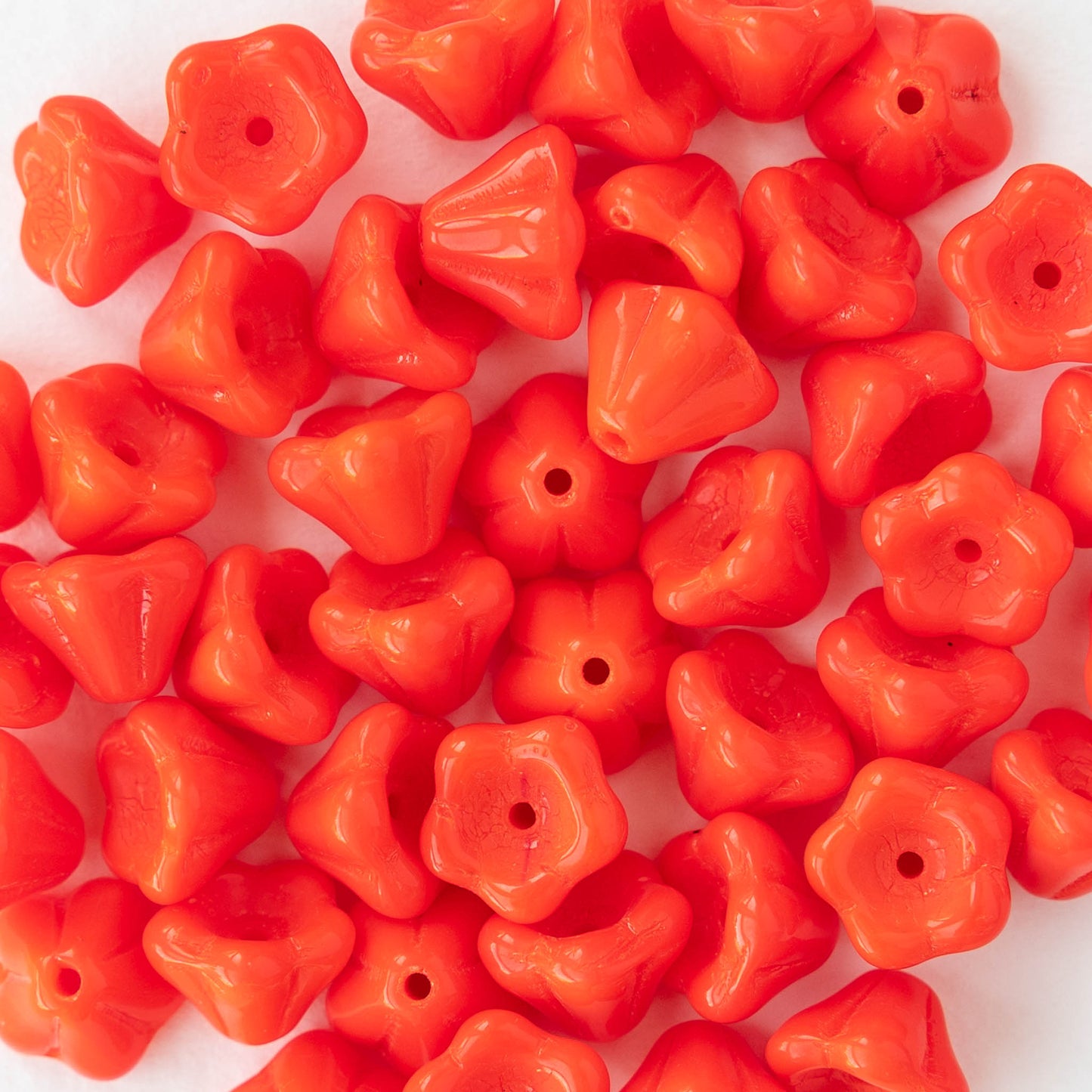 6x8mm Glass Flower Beads - Bright Orange - 30 beads