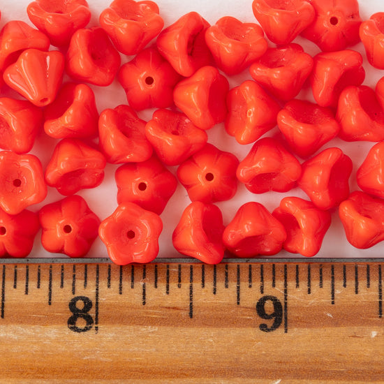 6x8mm Glass Flower Beads - Bright Orange - 30 beads