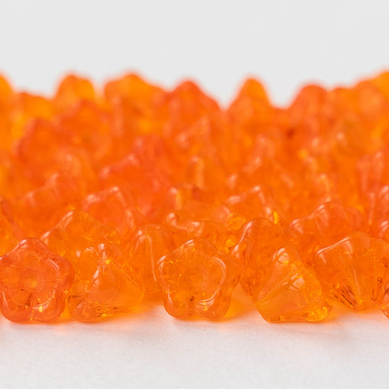 6x8mm Glass Flower Beads - Orange - 30