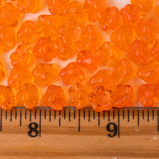 6x8mm Glass Flower Beads - Orange - 30