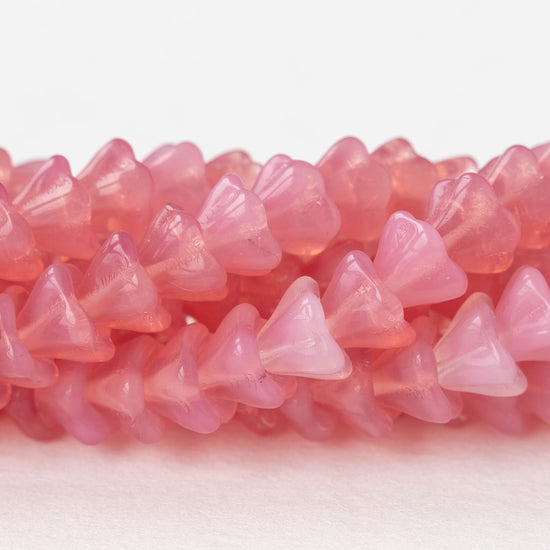 6x8mm Glass Flower Beads - Pink Opaline - 20 Beads