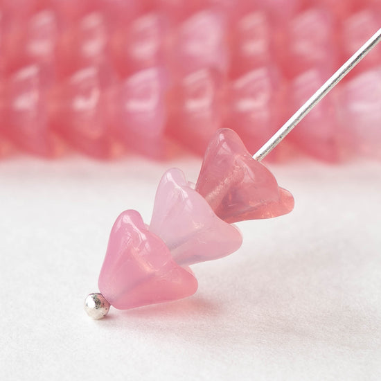 6x8mm Glass Flower Beads - Pink Opaline - 20 Beads