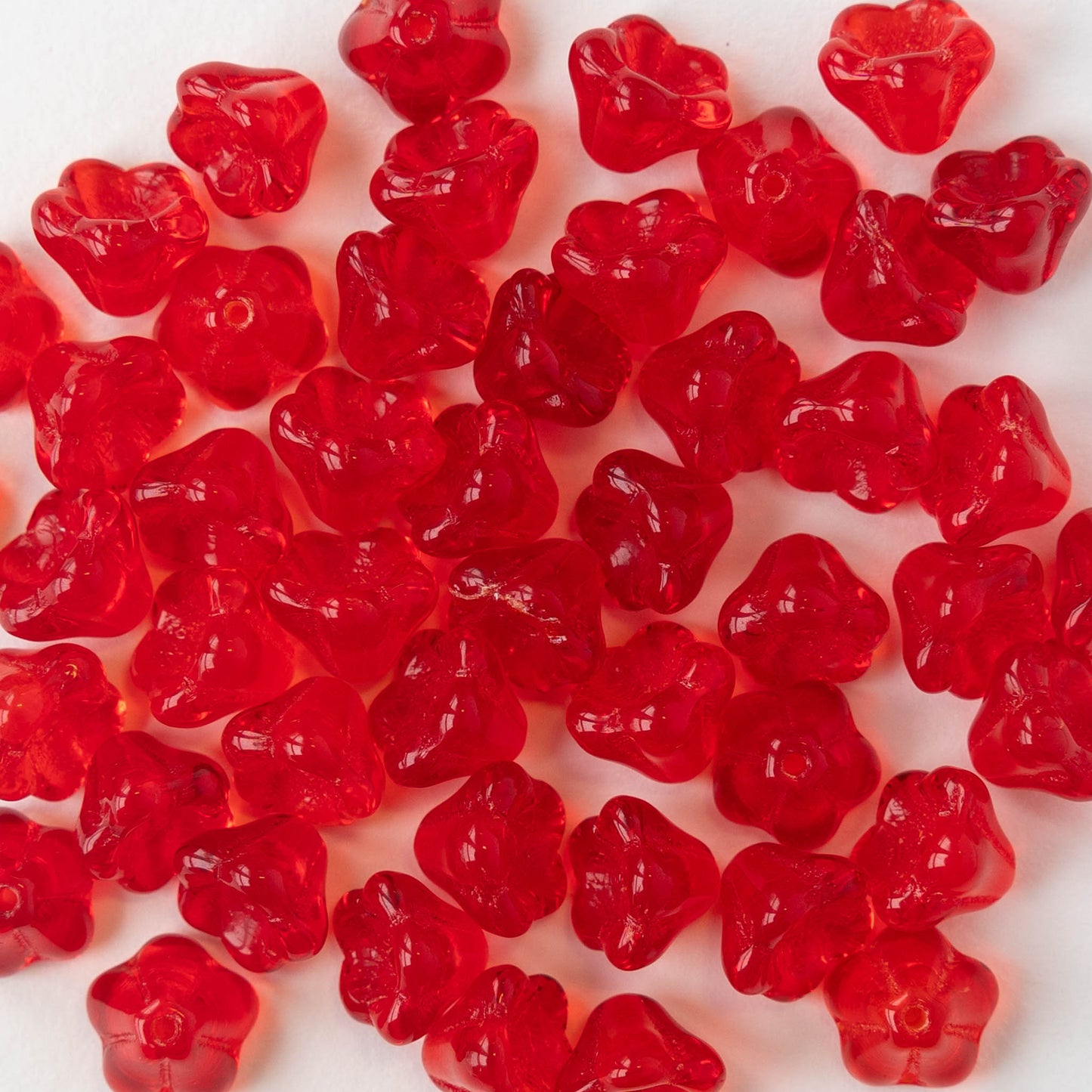 6x8mm Glass Flower Beads - Red - 30