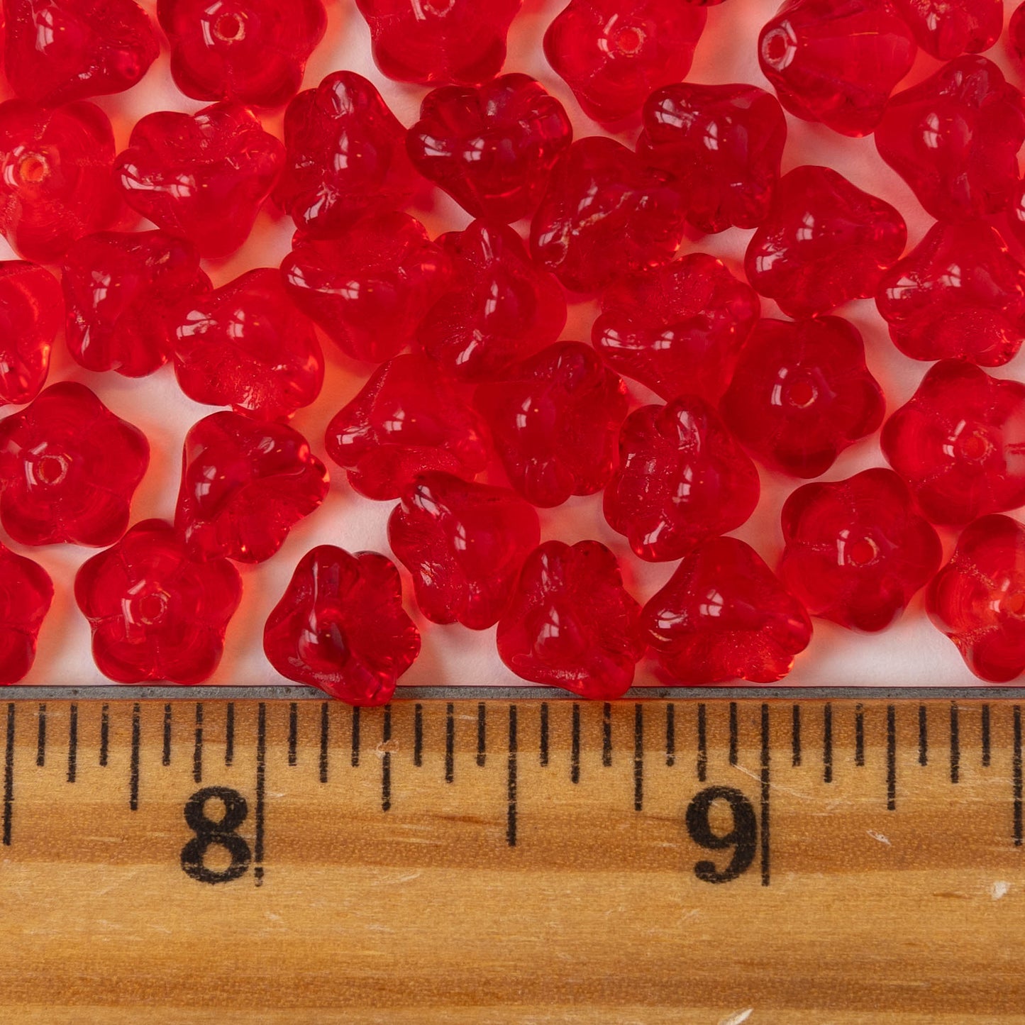 6x8mm Glass Flower Beads - Red - 30