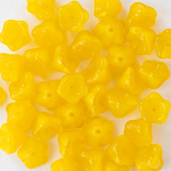 6x8mm Glass Flower Beads - Opaline Yellow - 30 beads