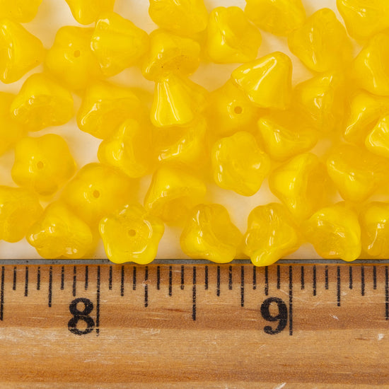 6x8mm Glass Flower Beads - Opaline Yellow - 30 beads