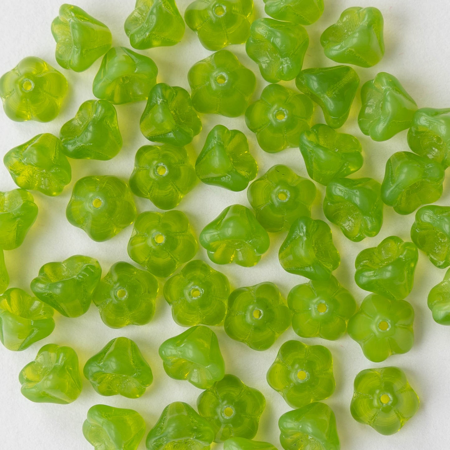 6x8mm Trumpet Flower Beads - Green Opaline - 30