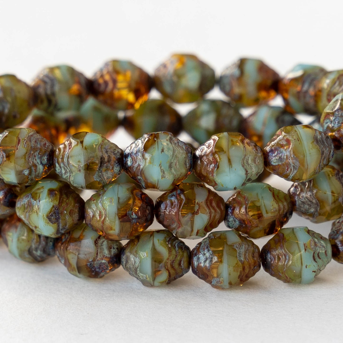 6x8mm Faceted Glass Prop Beads - Opaque Turquoise and Transparent Amber - 15 beads