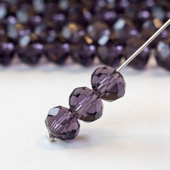 6x8mm Firepolished Rondelle Beads - Transparent Amethyst - 70 Beads