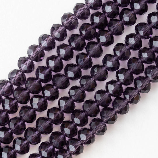 6x8mm Firepolished Rondelle Beads - Transparent Amethyst - 70 Beads