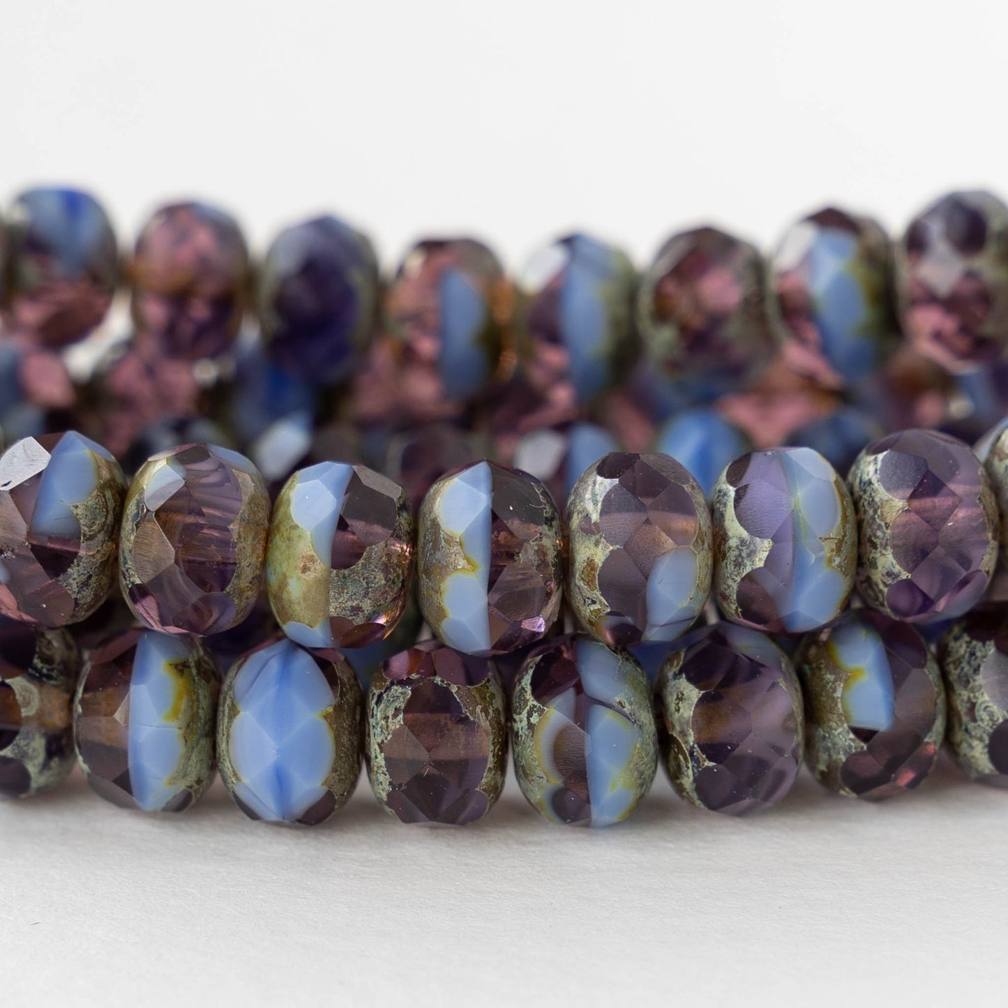 6x8mm Firepolished Rondelle Beads - Cornflower Blue and Purple with a Picasso Finish - 10 Beads