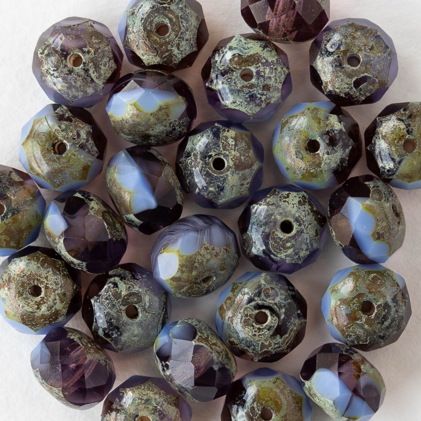 6x8mm Firepolished Rondelle Beads - Cornflower Blue and Purple with a Picasso Finish - 10 Beads