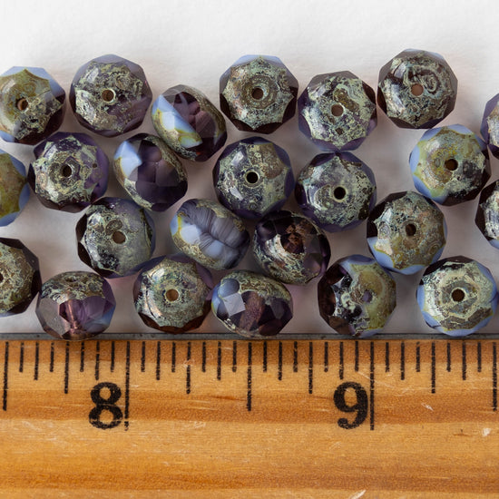 6x8mm Firepolished Rondelle Beads - Cornflower Blue and Purple with a Picasso Finish - 10 Beads