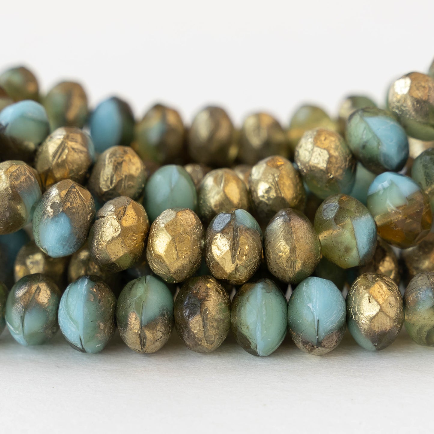 6x8mm Firepolished Rondelle Beads - Aqua Gold Matte - 25 Beads