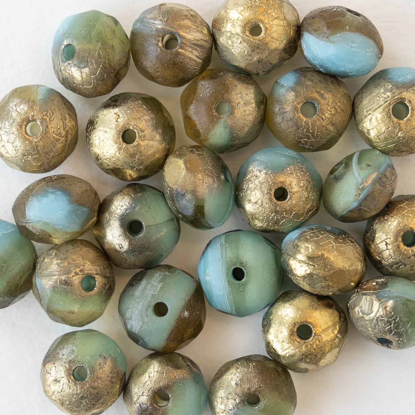 6x8mm Firepolished Rondelle Beads - Aqua Gold Matte - 25 Beads