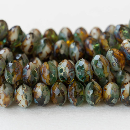 6x8mm Firepolished Rondelle Beads - Earthy Picasso - 25 Beads