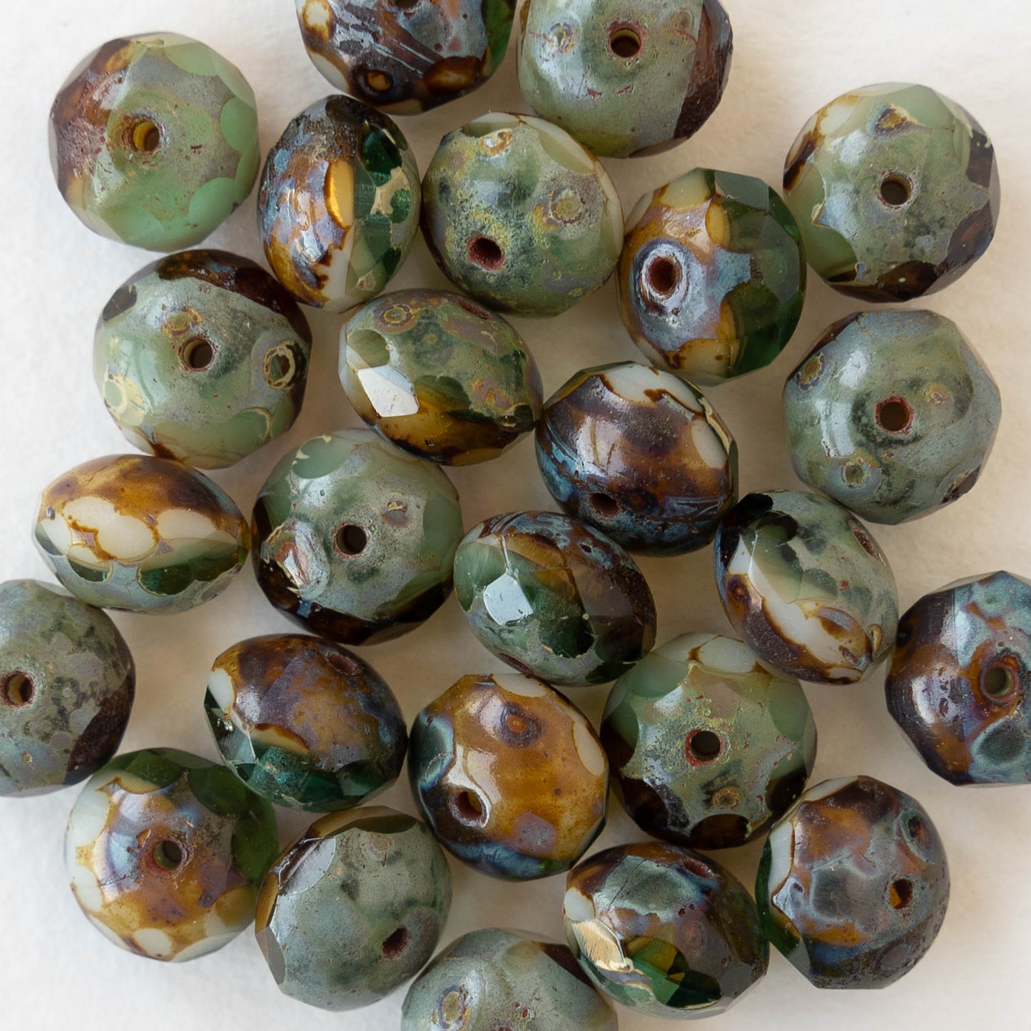 6x8mm Firepolished Rondelle Beads - Earthy Picasso - 25 Beads