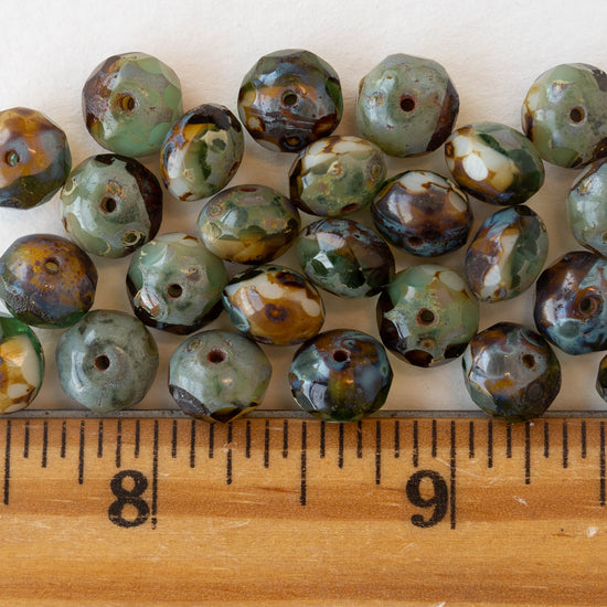 6x8mm Firepolished Rondelle Beads - Earthy Picasso - 25 Beads