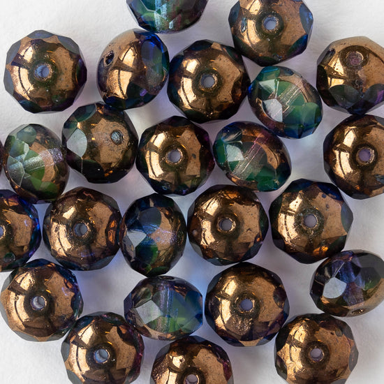 6x8mm Firepolished Rondelle Beads - Blue Purple Green Bronze - 10 Beads