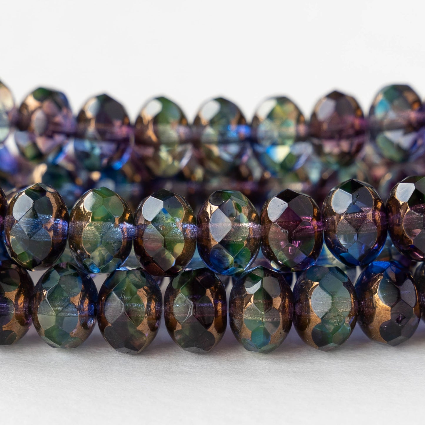 6x8mm Firepolished Rondelle Beads - Blue Purple Green Bronze - 10 Beads