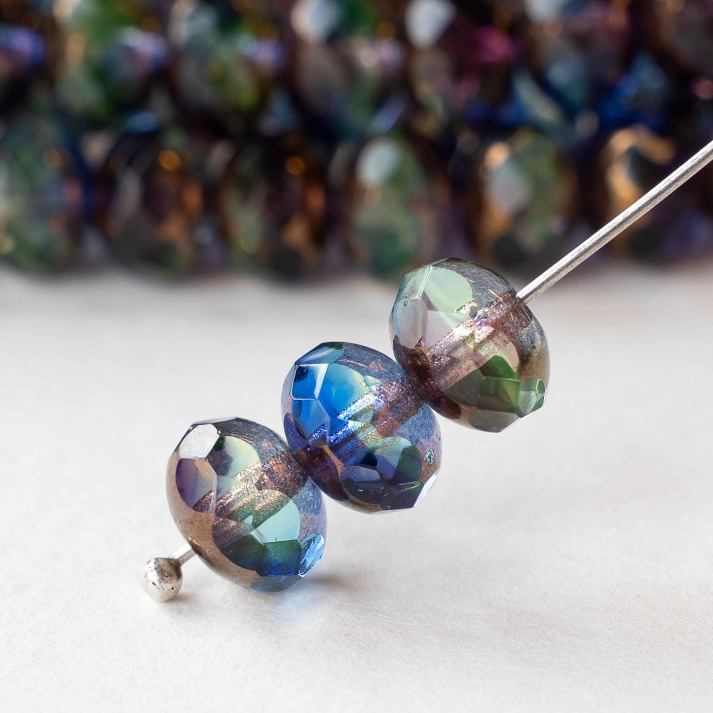 6x8mm Firepolished Rondelle Beads - Blue Purple Green Bronze - 10 Beads