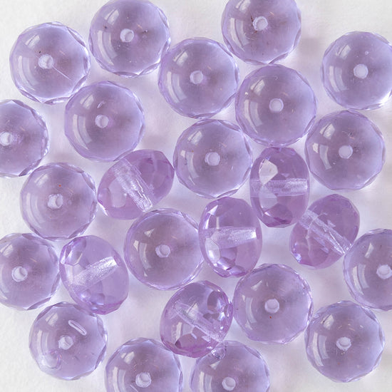 6x8mm Firepolished Rondelle Beads -  Transparent Lilac Purple - 25 Beads