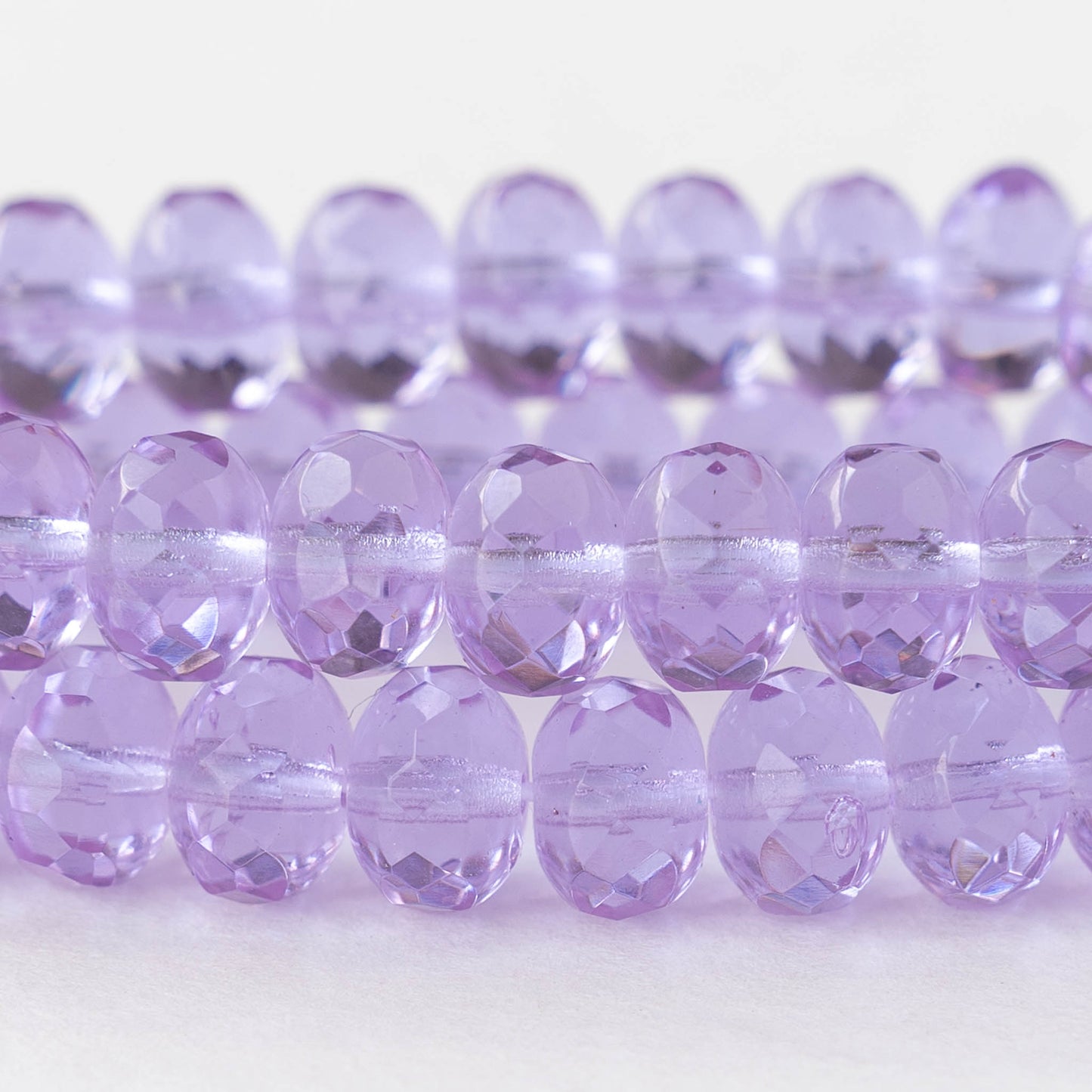 6x8mm Firepolished Rondelle Beads -  Transparent Lilac Purple - 25 Beads