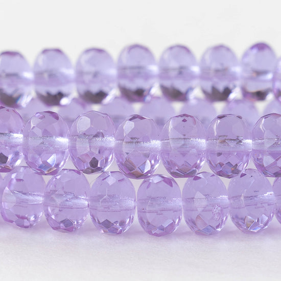 6x8mm Firepolished Rondelle Beads -  Transparent Lilac Purple - 25 Beads