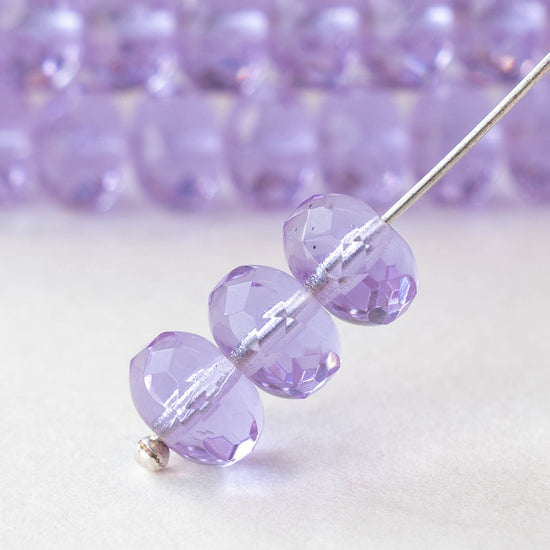 6x8mm Firepolished Rondelle Beads -  Transparent Lilac Purple - 25 Beads