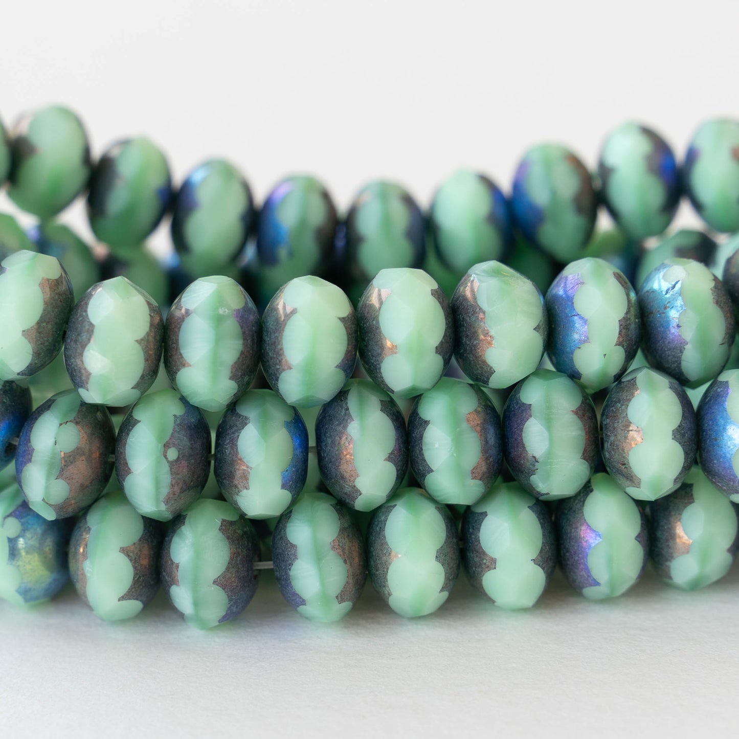 6x8mm Firepolished Rondelle Beads - Opaque Seafoam and Bronze AB - 25 Beads