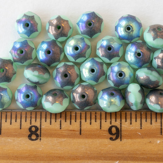 6x8mm Firepolished Rondelle Beads - Opaque Seafoam and Bronze AB - 25 Beads